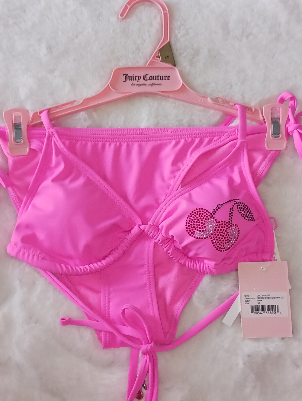 Juicy Couture Neon Pink Rhinestone Cherry Bikini Set